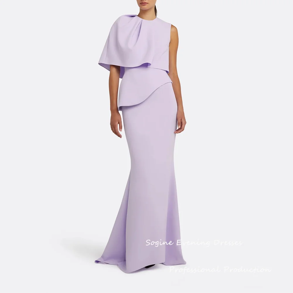 

Crepe O-Neck Prom Dresses For Women Ruched Customized Evening Dress Mermaid Long Tiered Half Sleeve Cocktail Party Gowns