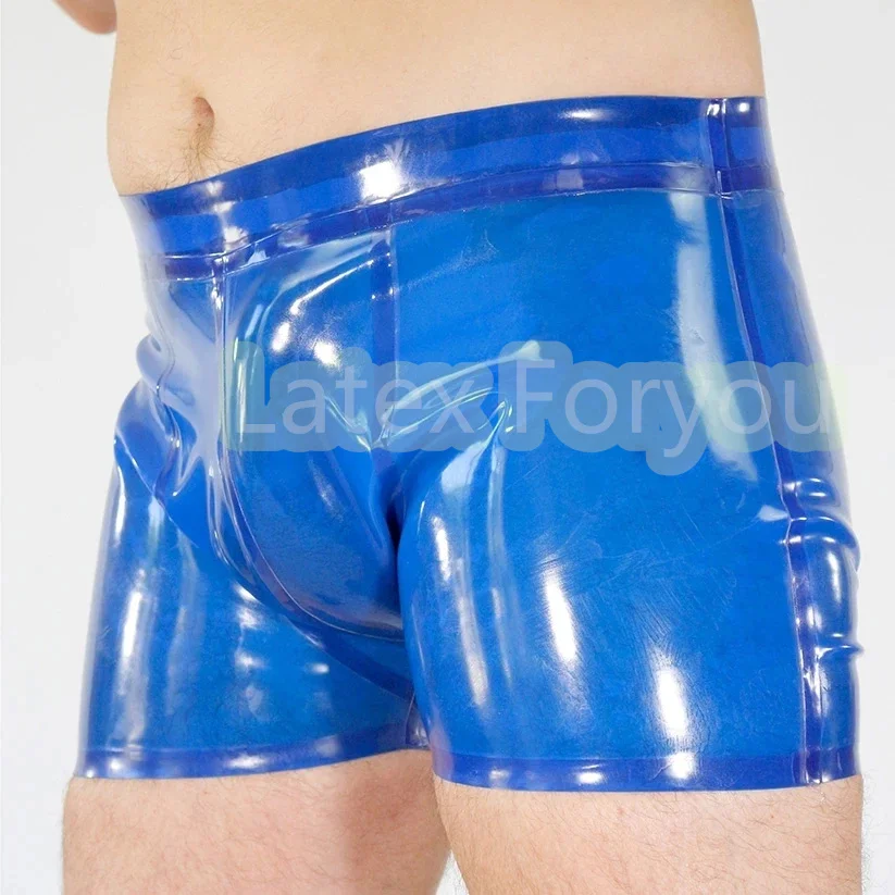 Sexy Natural Latex Men Boxer Clear Blue Rubber Shorts Underwear Tailored Made Handmade Costumes