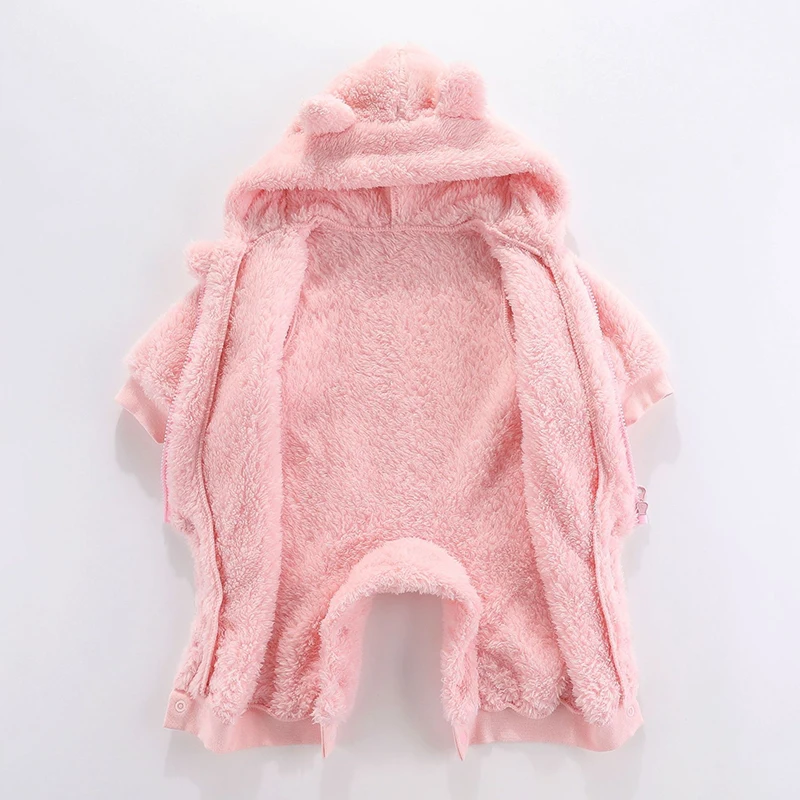 Cute Plush Bear Baby Rompers Spring Autumn Fleece Toddler Girl Overall Jumpsuit Hooded Baby Boys Romper Infant Crawling Clothing