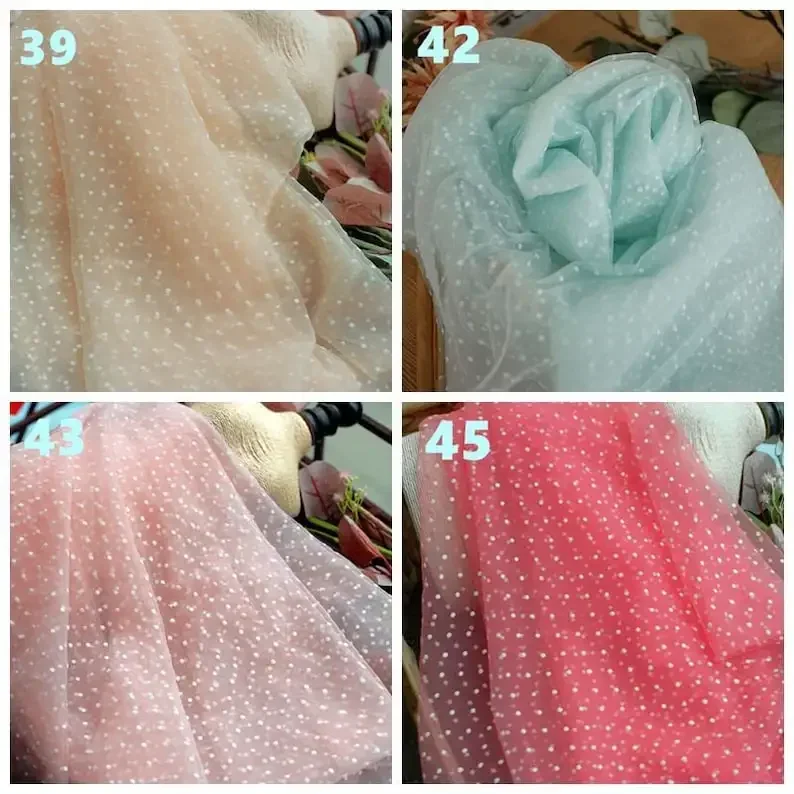

White Polka Dot Embroidered Lace Fabric Soft Dot Flocking Tulle Fabric For Girl Dress Tutu Dress Wedding Bridal Veil 1 Yard