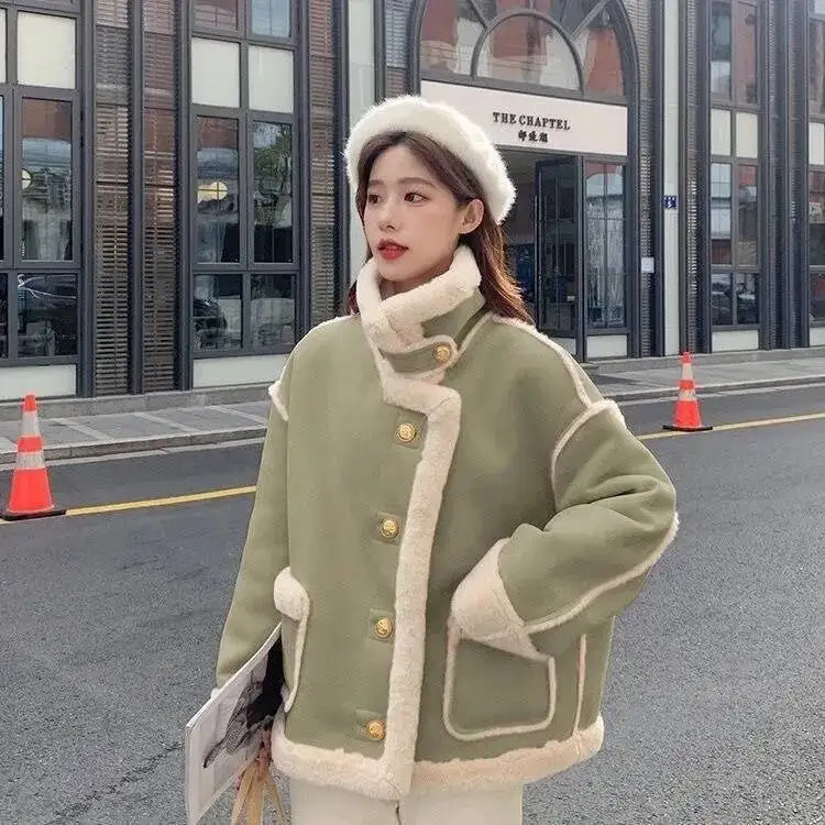 French High-End Imitation Lambswool 2025 New Plus Velvet Integrated Cotton Women Winter Warm Thicken Fur Coat