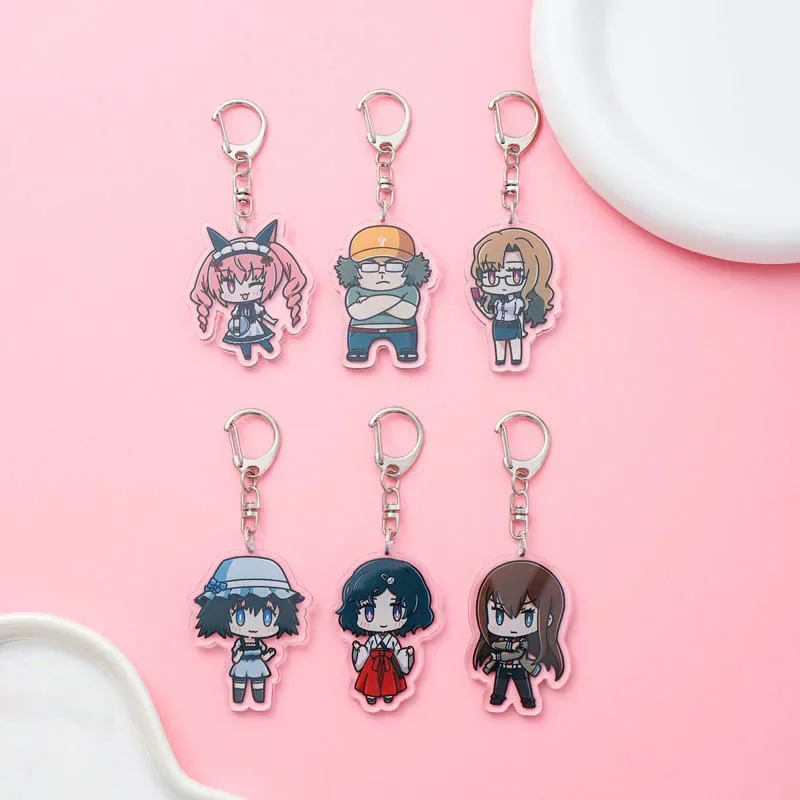 Anime Steins Gate Acrylic keychain accessaries Cartoon Funny Bag Pendant Cute Creative Charm Car Keyring Friends Fans Gifts