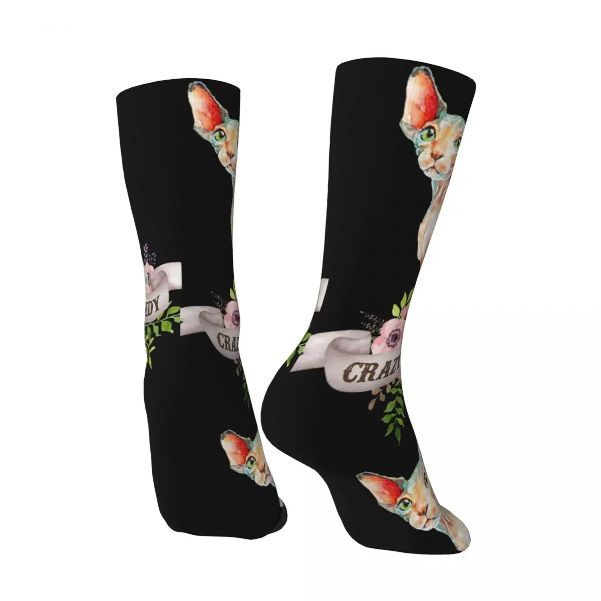 Hip Hop Retro Sphynx Lady Crazy Men's compression Socks Unisex Sphynx Hairless Cat Cute Harajuku Seamless Printed Crew Sock