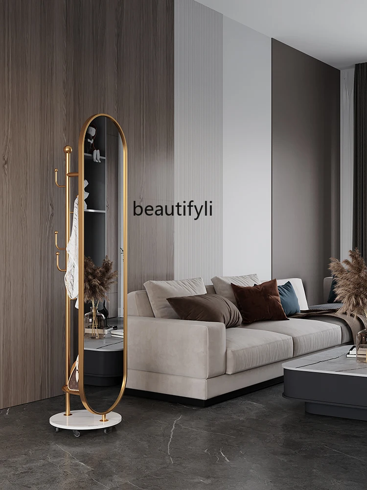 Mirror Full-Length Mirror Household Coat and Cap Clothes Rack Integrated Mobile Bedroom Fitting Floor Mirror Light Luxury