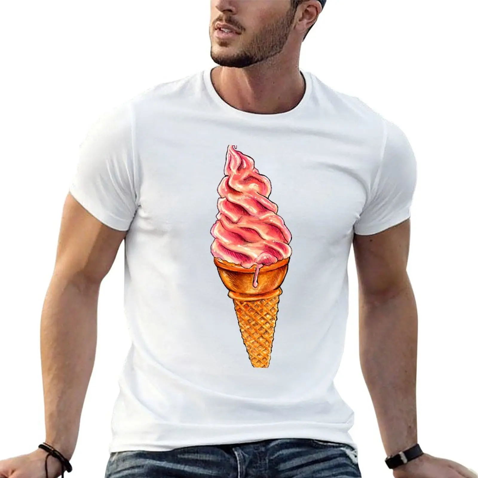 

Strawberry Soft Serve Pattern T-Shirt man t shirt cotton high quality t shirts with prints t shirt man designer T-Shirt