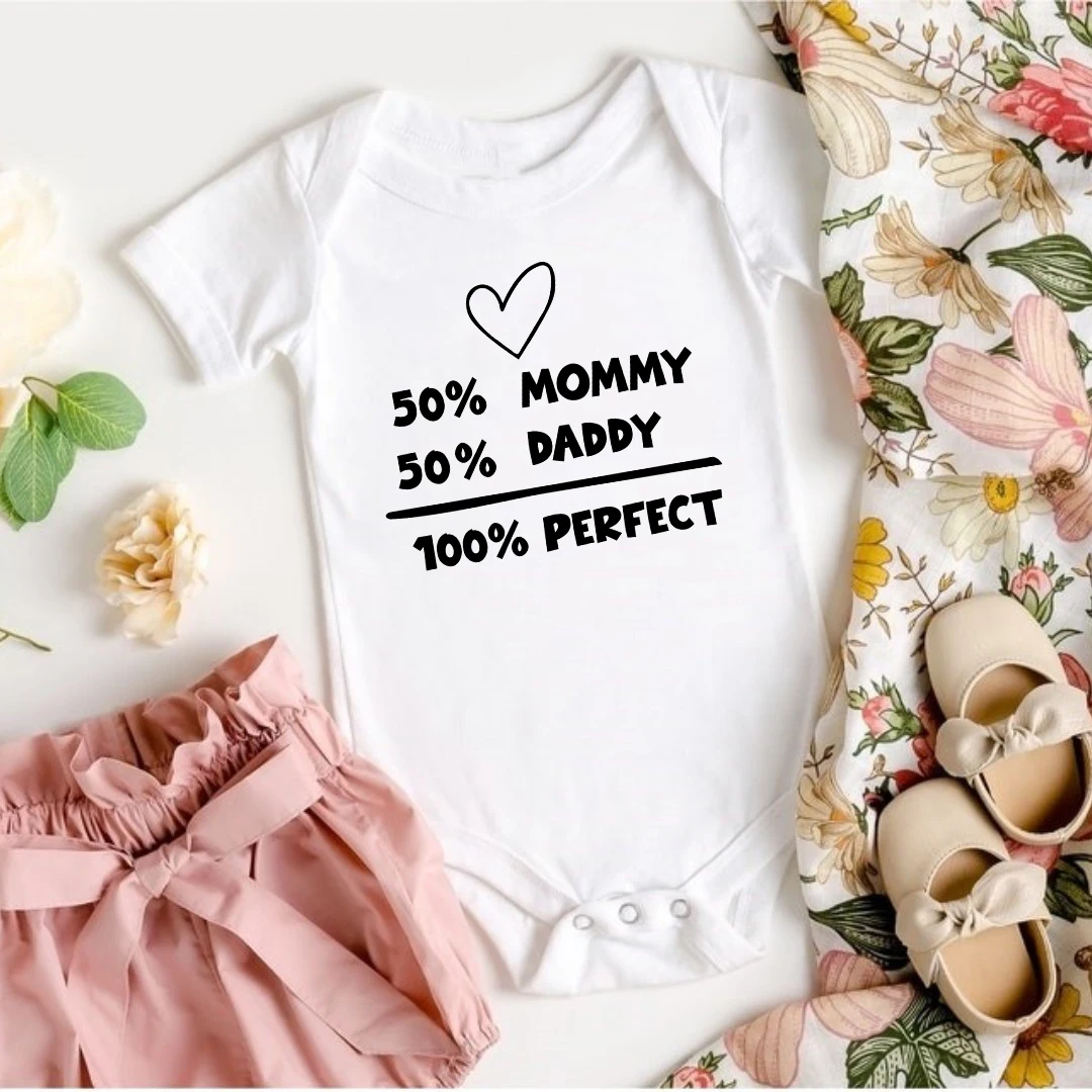 50% Mommy 50% Daddy 100% Love Me Print Newborn Baby Bodysuits Funny Summer Short Sleeve Infant Rompers Body Boys Girls Jumpsuits
