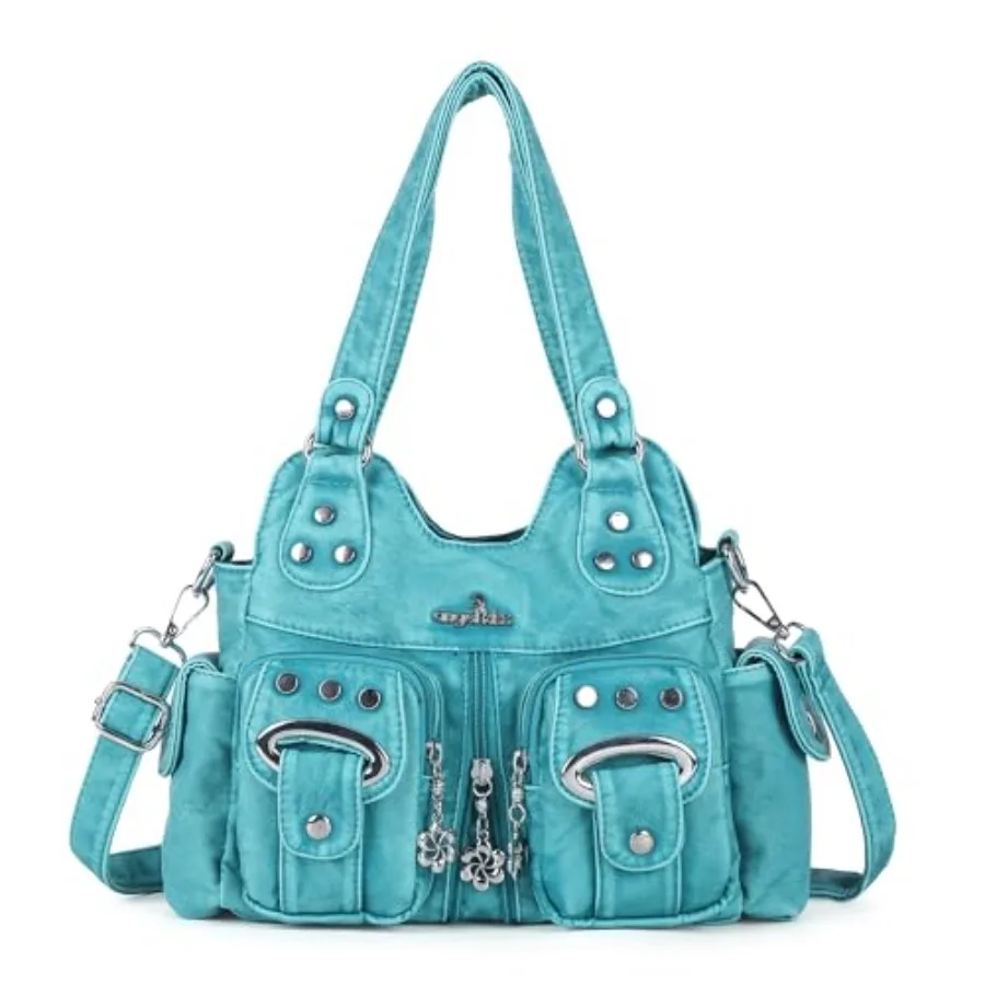 Small Hobo Purses for Women Washed Vegan Leather Multi-Pocket Purse Shoulder Handbag with Adjustable Strap