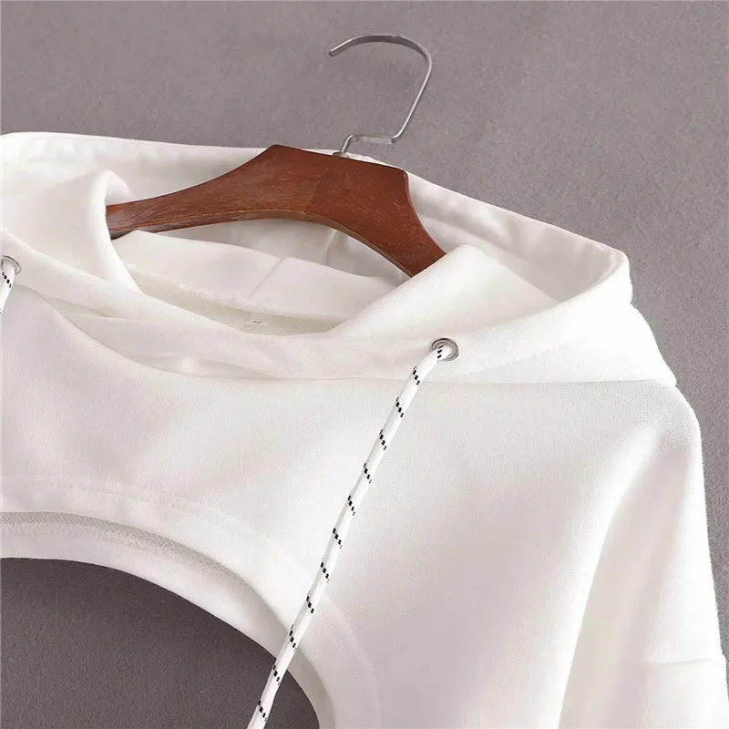 Women Summer New Sexy Fashion Super Short Hoodie Hiohop Drawstring Long Sleeves Open Chest Easy Tops Ropa Mujer Clothes