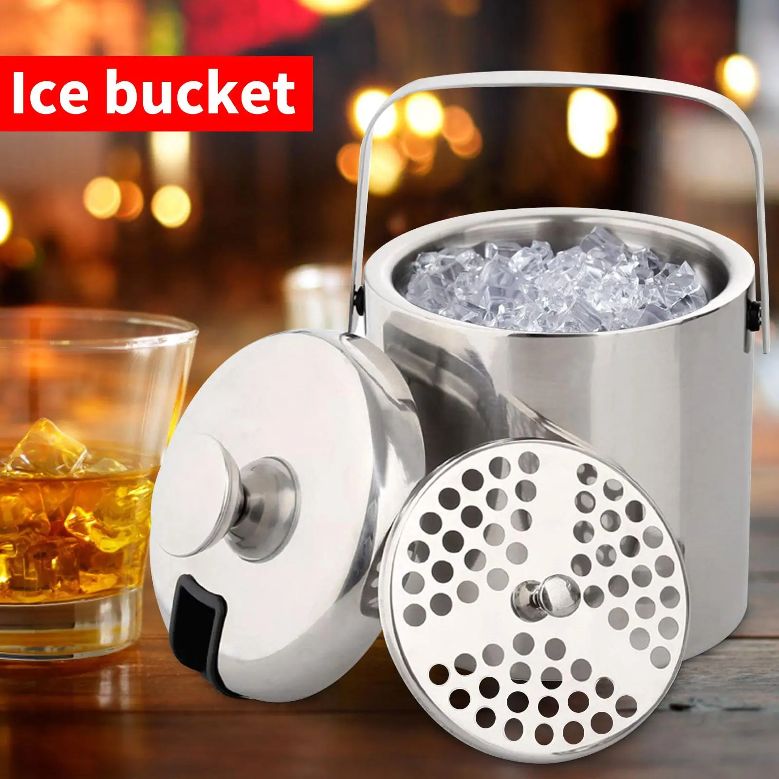 Large Capacity Ice Bucket 1.3/3.2/1.6 Liter Double Wall Stainless Steel Ice Bucket for Barware Champagne Accessories