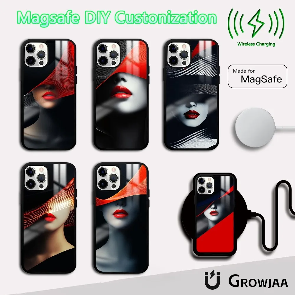 

Sexy lips Design Phone Case For iPhone 16 15 14 13 12 11 Pro Max Plus Mini Magsafe Mirror Wireless Magnetic Cover