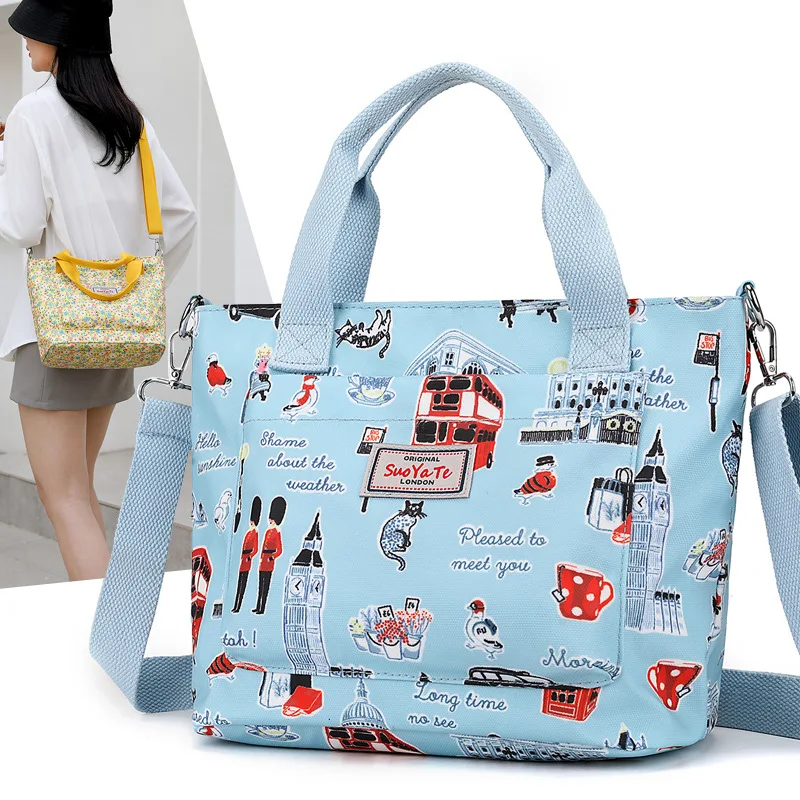 Fashion Floral Pattern Women Casual Tote Large Capacity Multi pockets Female Handbag High Quality Durable Nylon Shoulder Bag SAC