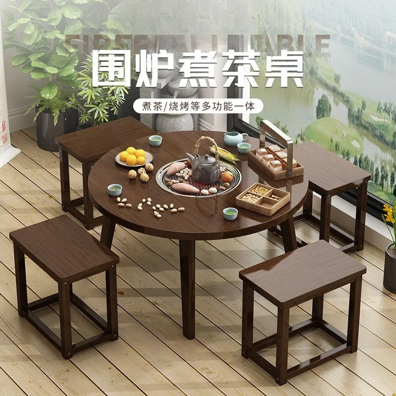 Indoor roasting stove set, table, stove, tea table, coffee table, charcoal roast, balcony, courtyard, tea Internet celebrities