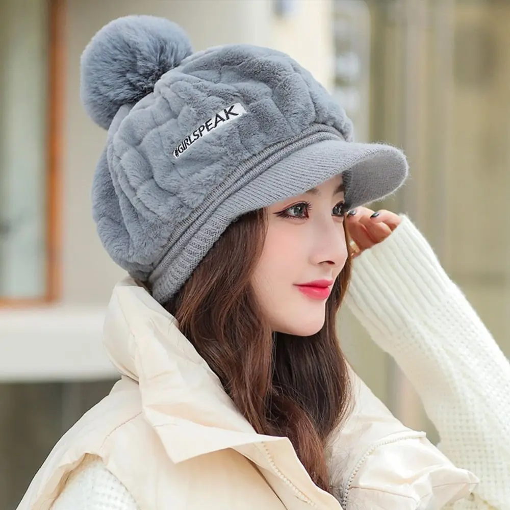 Peaked Cap White Duck Tongue Cap Winter Fluffy Plush Hat Thick Fur Faux Caps Head Warmer Outdoor Visors Women Girl Peaked Cap