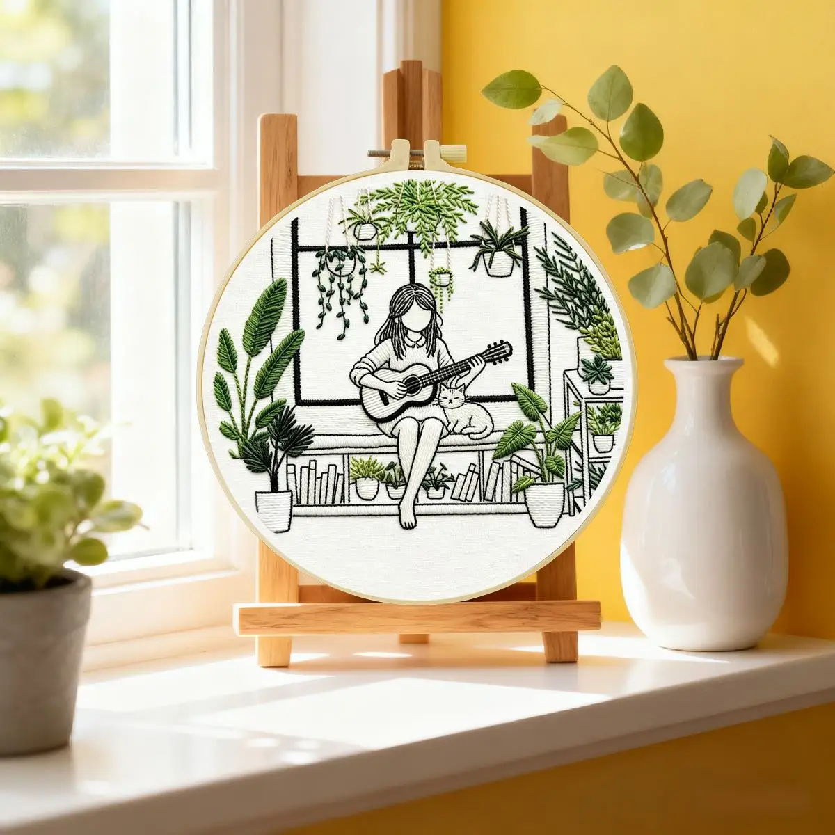 1pc 20X20CM/15X15CM 7.87/6.3inch Play The Guitar Embroidery Starter Kit DIY Kit DIY Embroidery Kit Manualidades Set for Beginner