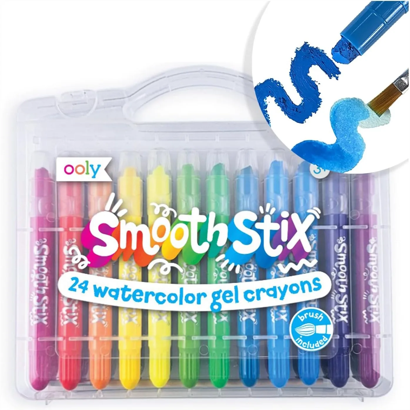 

24 Gel Crayons Set for Kids and Adults, Watercolor Rainbow Crayons for Glass and Paper with Paint Brush, Twist-Up Smooth Stix