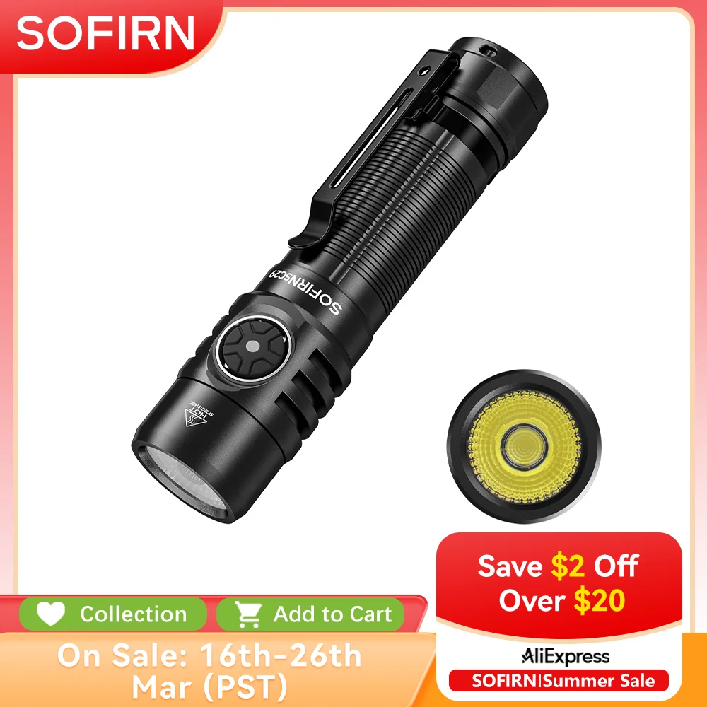 Sofirn SC29 3000Lm XHP50B LED Powerful 21700 EDC Torch  Type-C Rechargeable Flashlight IPX8