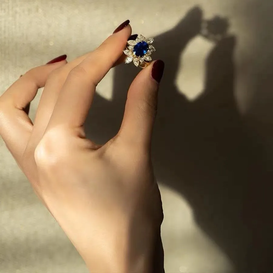 Vintage Floral with Sapphire Resizable ring for women, Best for Wedding and Classic Collection