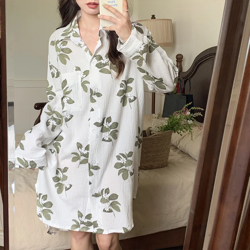 

Women's Nightgowns Loose 100% Cotton Sleepshirt Sleepwear Nightdress Long Sleeve Sleep Dress Nightwear Homewear Housewear Pajama