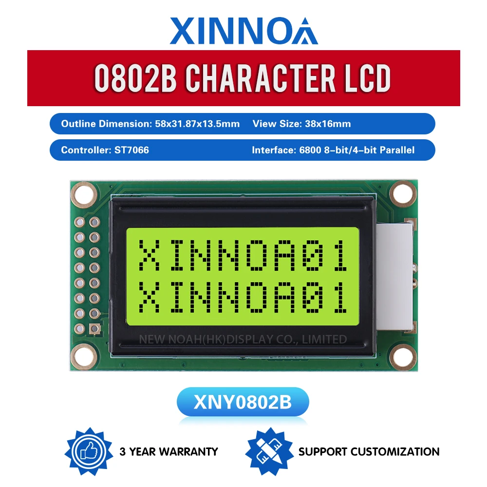 Yellow Green Film 0802B Character LCD Screen 02*8 LCD 8*2 0802 16 PIN 58*31.87*13.5Mm Original ST7066 Chip LCM Display Module