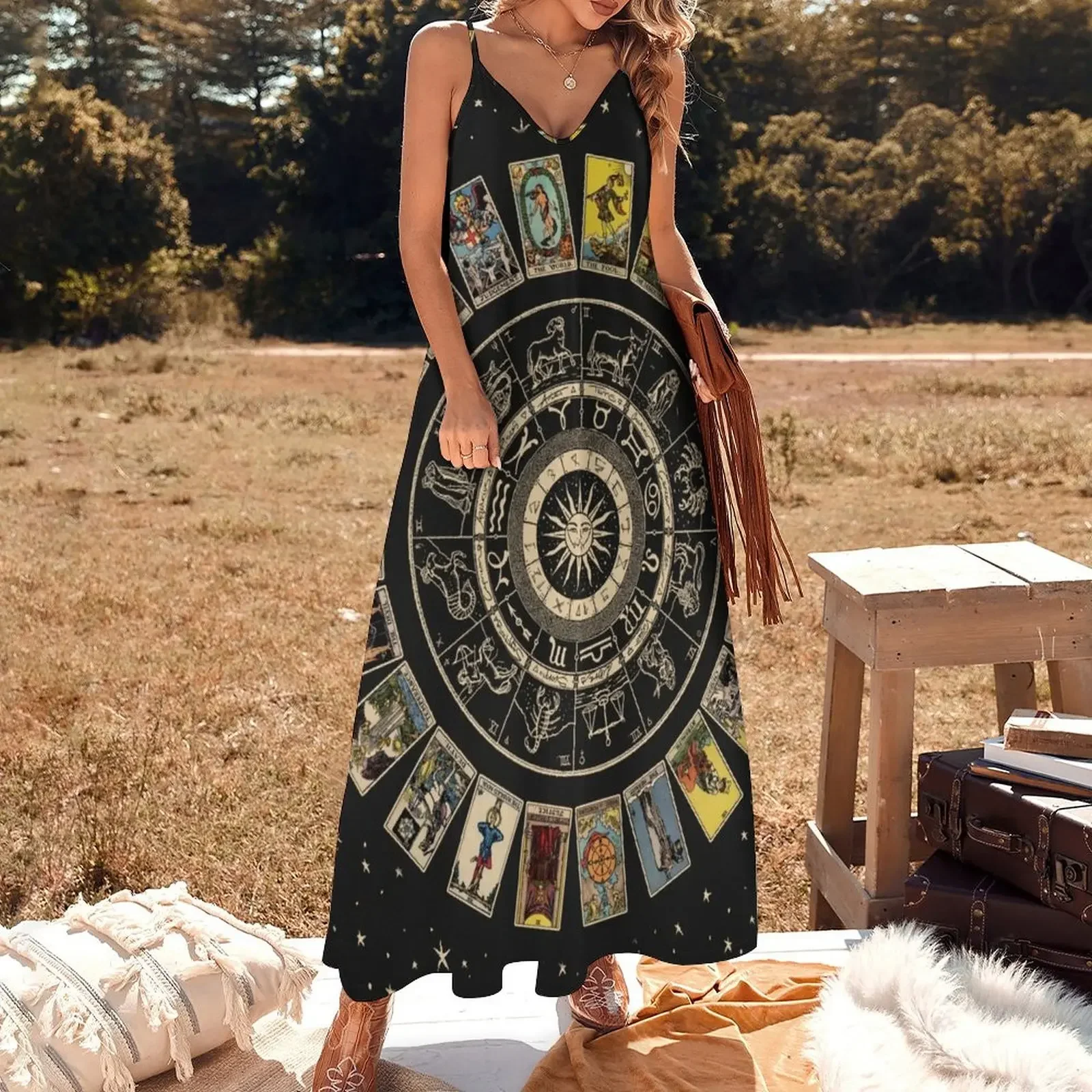 Wheel of the Zodiac, Astrology Chart and the Major Arcana Tarot Sleeveless Dress Long dress woman Dress