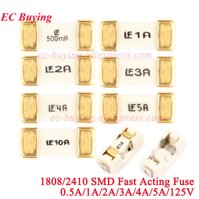 100 uds/5 uds 1808/2410 SMD fusible de acción rápida 0451 200mA 500mA 0.5A 1A 2A 3A 4A 5A 6.3A 7A 8A 10A 12A 15A 20A 125V/65V