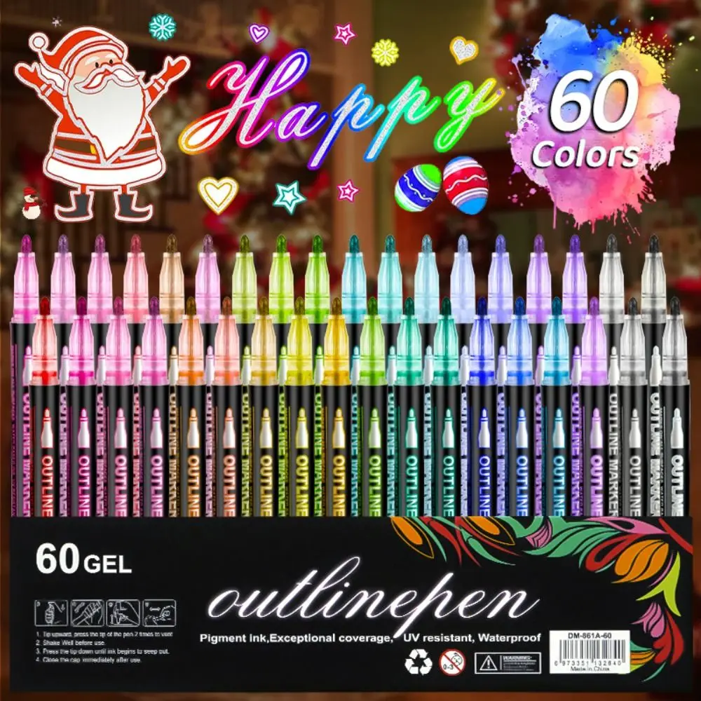 

Multi Functional Shimmer Double Line Outline Pens Self-Outline 8/12/24/36/48/60colors Metallic Markers Art Painting Pen Gift