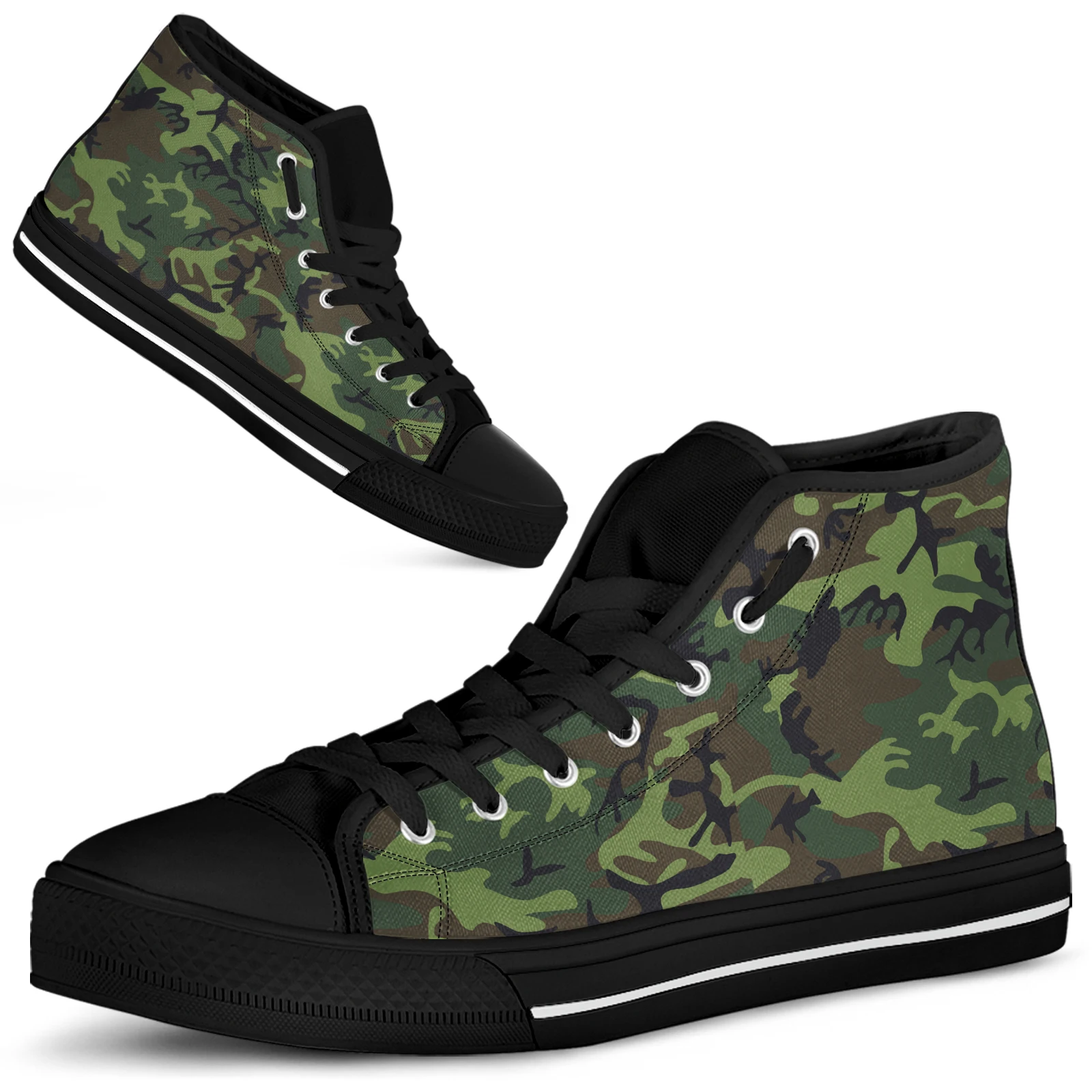 ELVISWORDS Army Green Camouflage Men's Sports Shoes Gray Camouflage Cat Print Men's Shoes Sports Shoes Comfortable Canvas Shoes