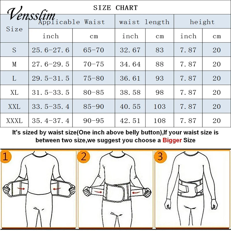 Vensslim Slimming Compression Sauna Sweat Trimmer Belt Men Waist Trainer Hot Thermo Neoprene Slim Corset Body Shaper Strap Band