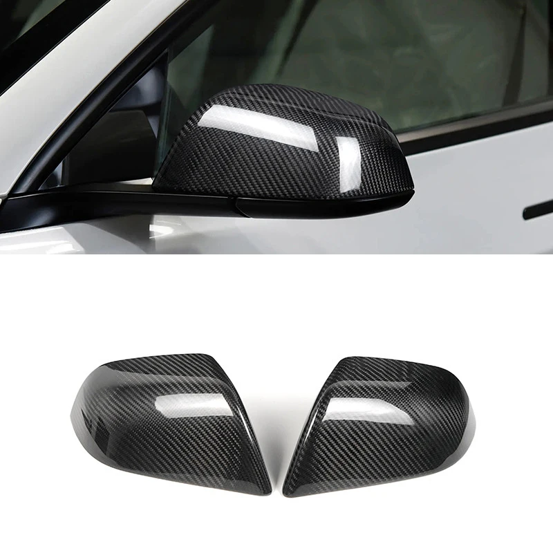 

2PCS Real Carbon Fiber For Tesla Model 3 2024 + Highland Side Mirror Covers Rearviews Mirrors Caps Decor