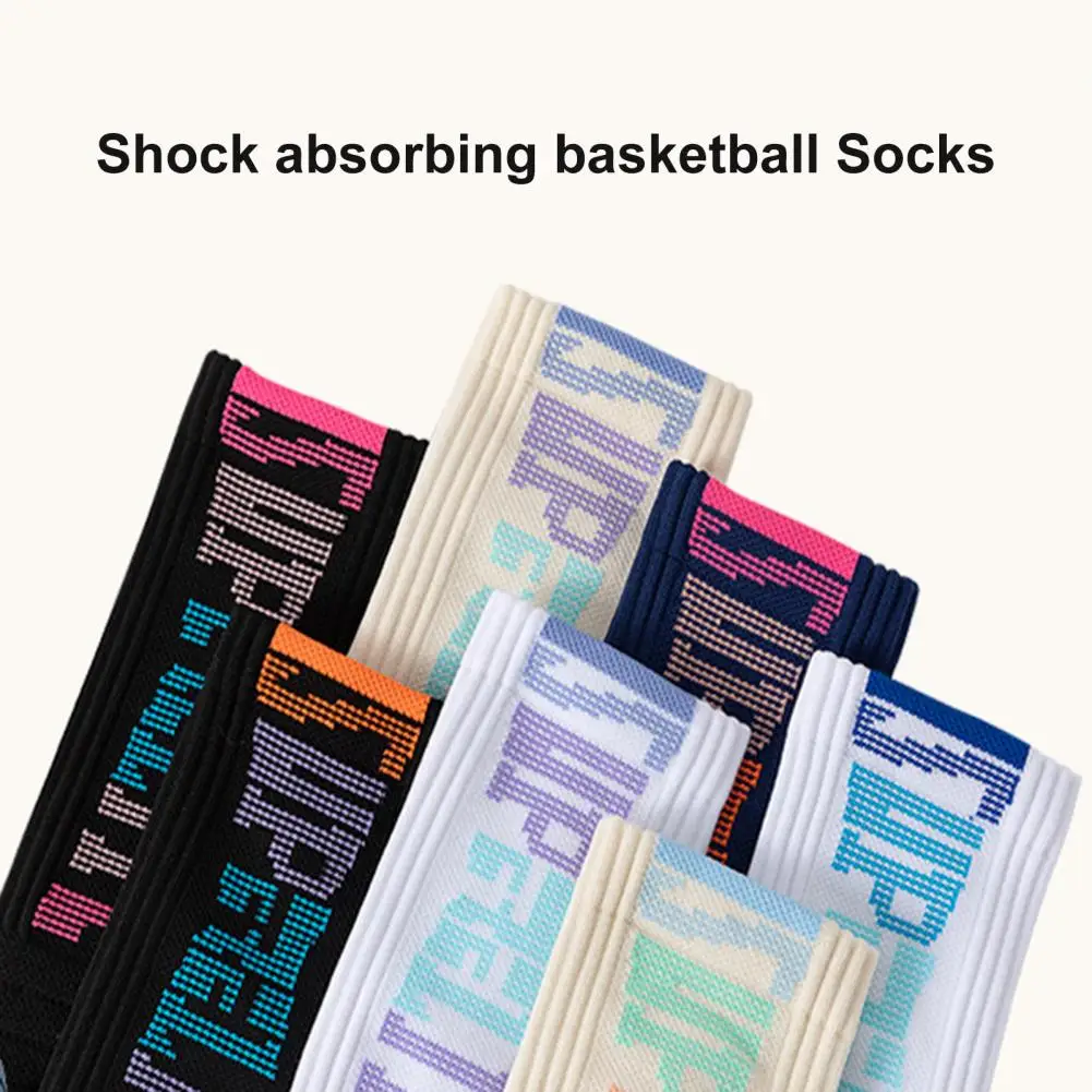 1 Pair Basketball Socks Alphabet Printed Mid-Tube Soft Socks Foot Protector Sport Cycling Hiking Running Socks for Unisex Adults