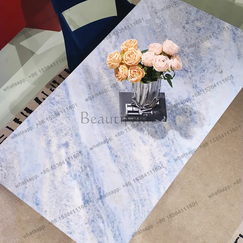 Blue crystal natural luxury stone dining table Italian minimalist light luxury marble premium dining table