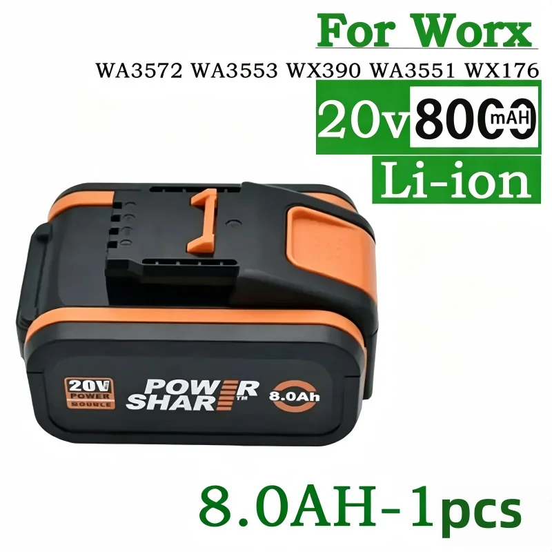 New WORX 20V 4.0Ah 6.0Ah 8.0Ah PowerShare PRO Li-ion Battery, Replacement Battery for WORX 20V Cordless Power Tools