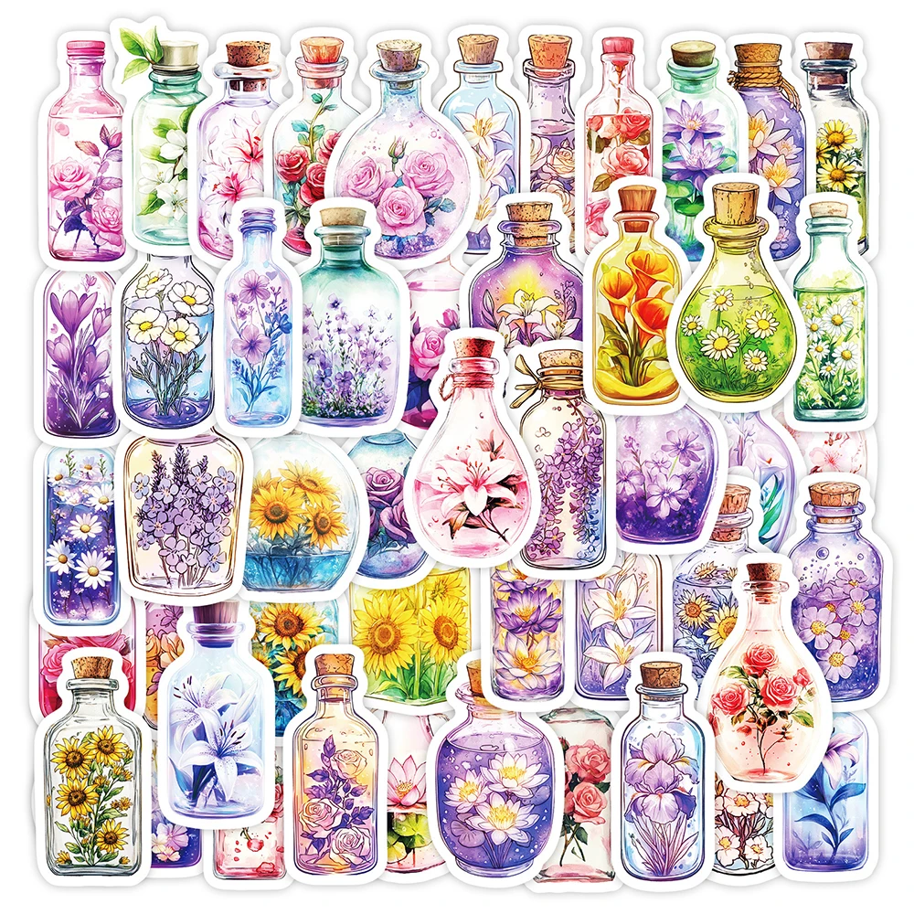 

10/30/50pcs INS Fantasy Bottle Flower Cartoon Stickers Aesthetic Graffiti Decoration Decals for Notebook Water Bottle Phone Case