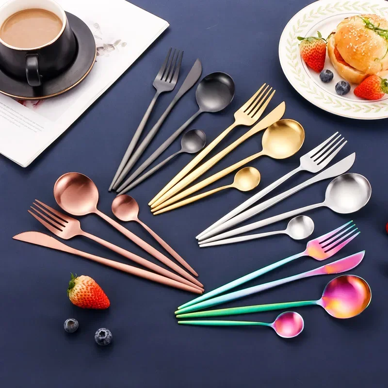 

1-4PCS Stainless Steel Cutlery Set Black Gold Colorful Dinnerware Set Knife Coffee Soup Spoon Kitchen Tableware Silverware Sets