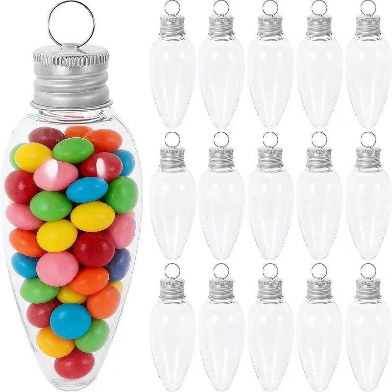 Transparent Lightbulb Shaped Clear Plastic Storage Bottle Christmas Themed Treat Container for Candy Chocolate