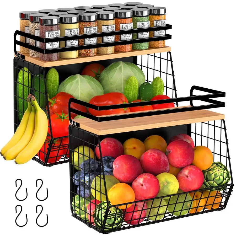 

Pack Magnetic Spice Storage Rack Organizer for Refrigerator, Magnetic Shelf for Fridge with Wood Lid, Organizer for Kitchen amp