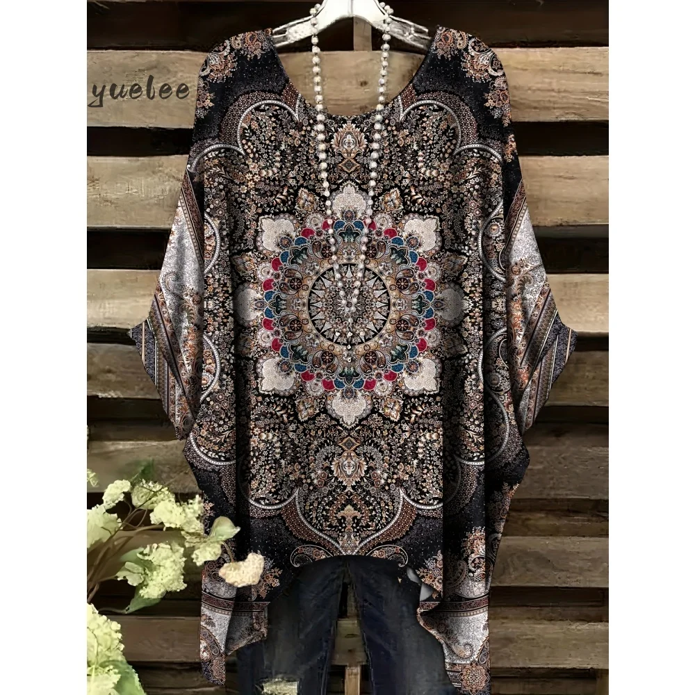 Woman Clothes Bohemian Floral Tunic Plus Size Women's Bohemian Floral Print Tunic T-Shirt Short Sleeve O-Neck Casual Clothings