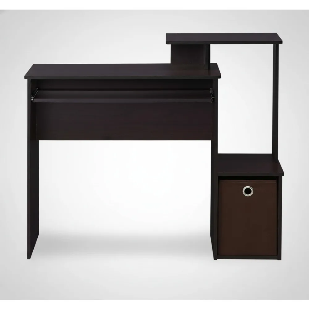 

Компактный стол для домашнего офиса с подставкой для клавиатуры и полкой для хранения, отделка из темного ореха для небольших помещений
