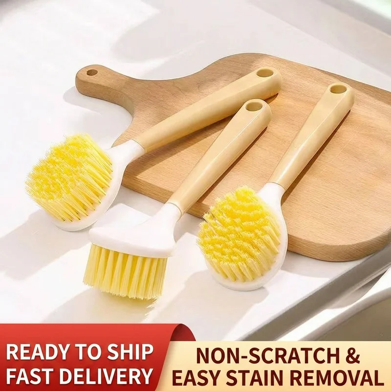 Non Scratch Long Handle Pot Cleaning Brush Durable PP Bristle Dish Scrubber for Cookware Sink Cutting Board Kitchen Washing Tool