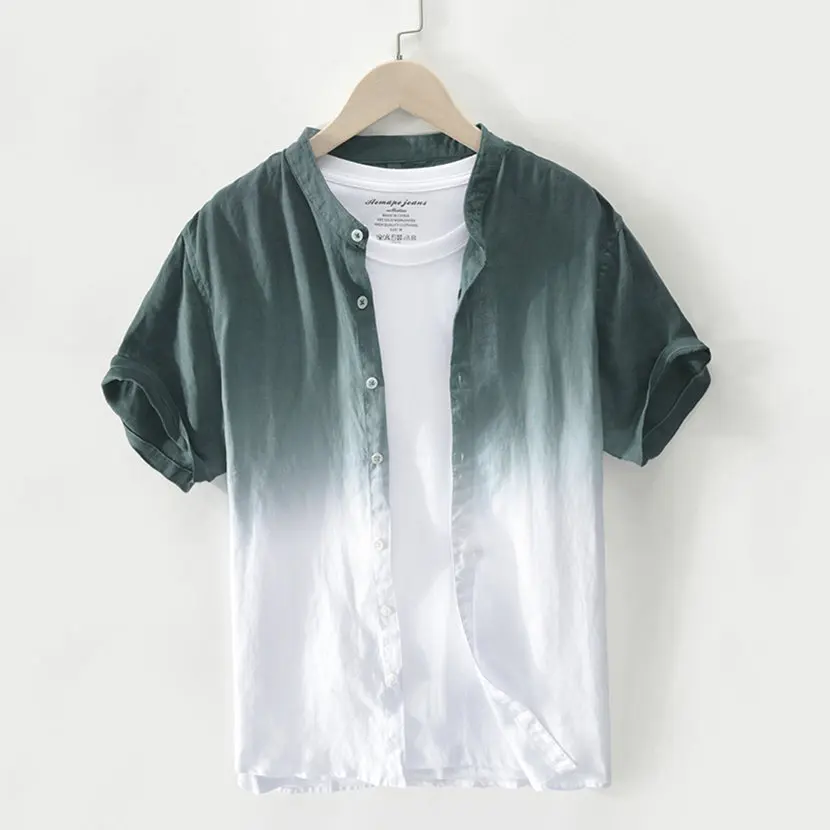 

Linen ort Sve irt Men Summer Print Casual Thin f Sve Jaet Trendy Loose Fit Youth ular Water Waed irt