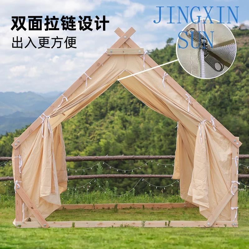 New awning outdoor camping tent wooden house wrought iron tent courtyard camp dining famous tent