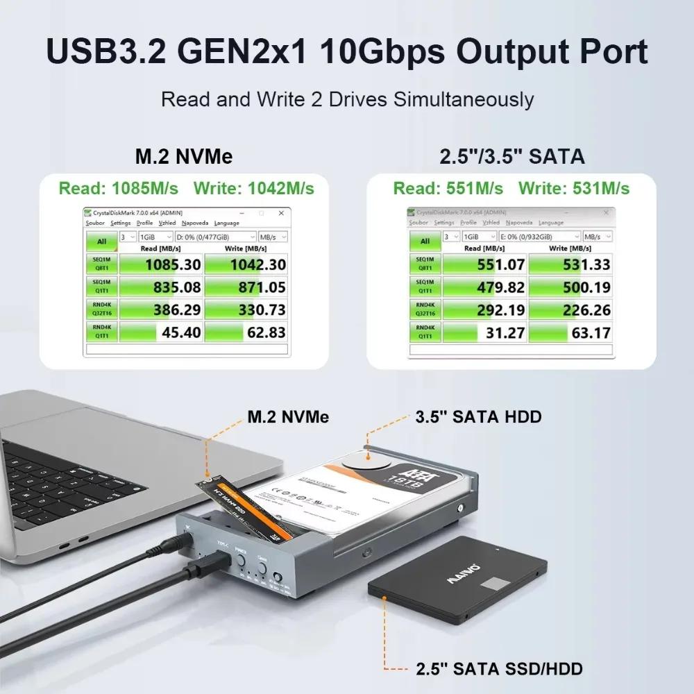 MAIWO M.2 SSD carcasa NVMe 10Gbps PCIe portátil M.2 SSD 2,5 "3,5" almacenamiento externo HDD funda para USB C funda PC portátil