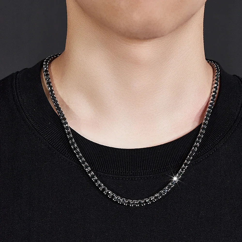 3/4/5/6.5mm Black D Color VVS1 Moissanite Tennis Necklace S925 Sterling Silver HipHop Neck Chain For Women Men GRA Certified Pass Diamond Tester Fine Jewelry With Certificate