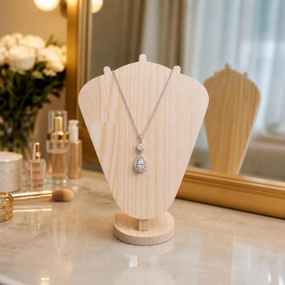 Wooden Necklace Display Stand Stable Elegant Necklace Organizer Desktop Storage Jewelry Bust Holder Boutique Retail Display