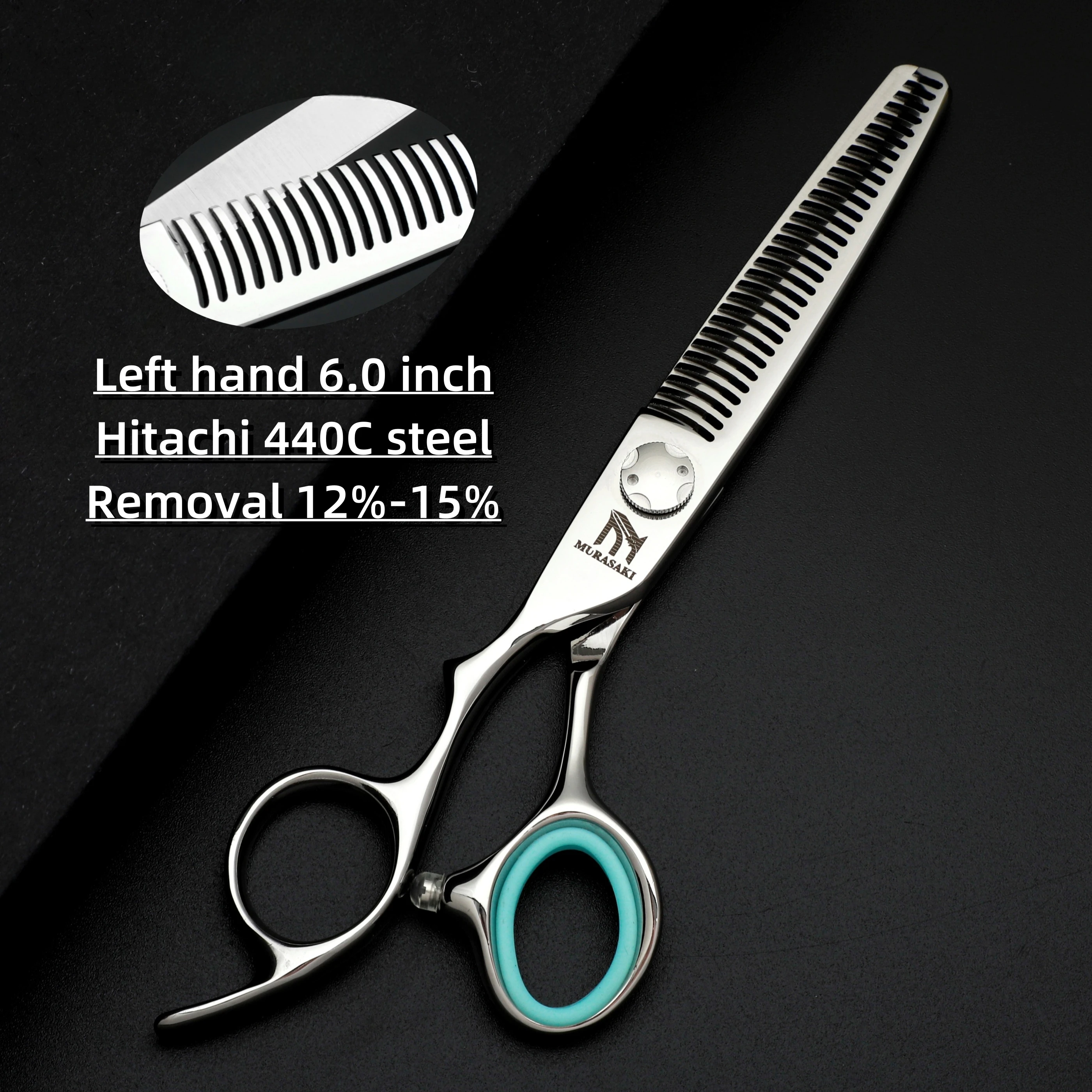 

MURASAKI 6.0 icnh left hand scissors，Professional hair thinning shears，Hitachi 440C steel，Ergonomic Grip Hair cutting machine