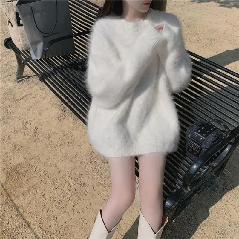 2024 Autumn And Winter New Lazy Style Loose Mink Fur For Women, Medium To Long Length, Outerwear With Thick Veet Knit Sweater