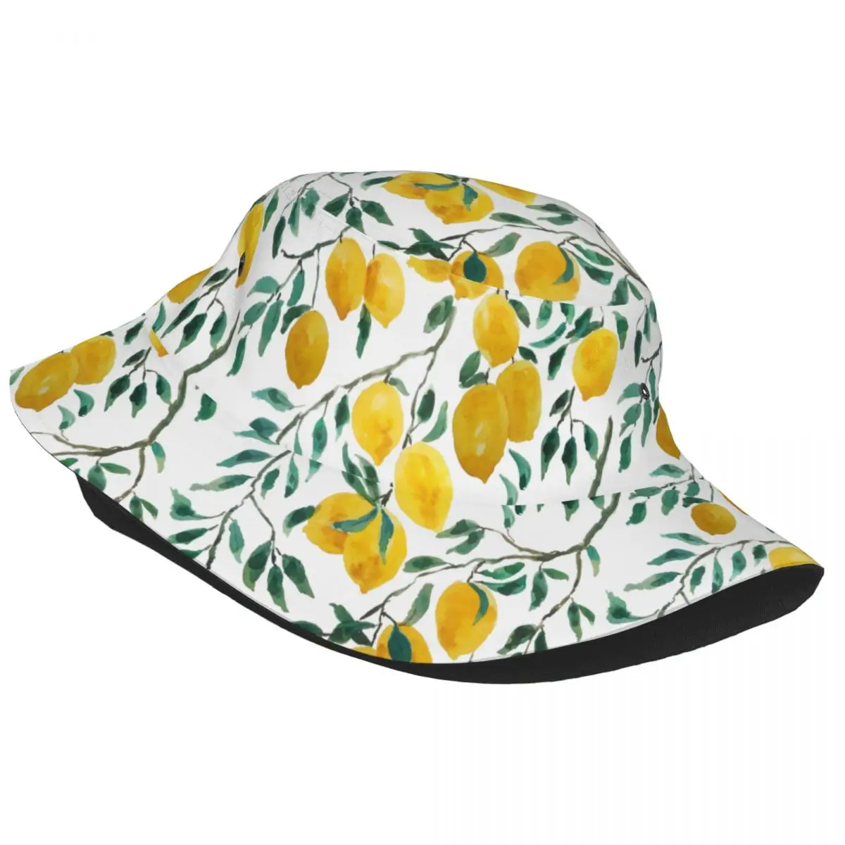 Watercolor Yellow Lemon Pattern Bucket Hats Women Men Unisex Fashion Summer Botanical Art Summer Fisherman Cap