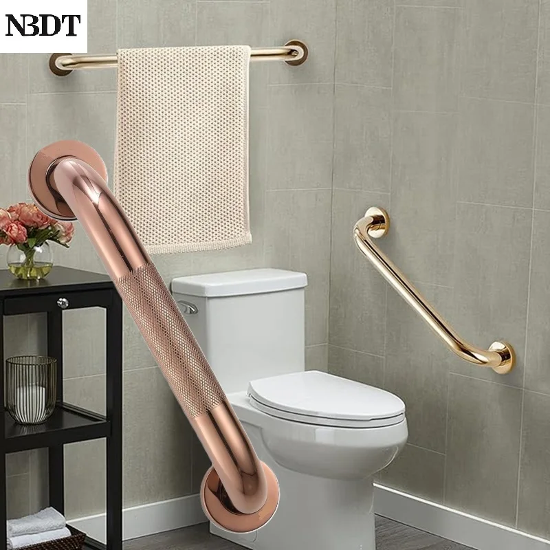 

1Pc Brass Bath Grab Bar Handicapped Elderly Towel Hanging Rose Gold Anti-slip Rail