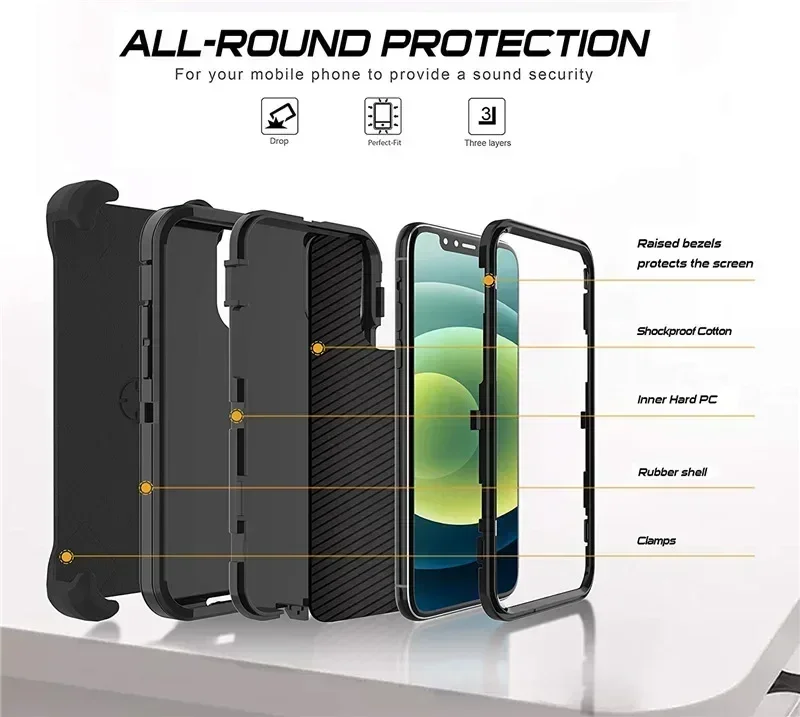Luxuriöse, modische Hybrid-Hochleistungs-Rüstungshülle für iPhone 17 Air 16 Pro Max Plus, stoßfest, schützt OTT-B Hard Box, Gürtelclip-Abdeckung – Detail 8