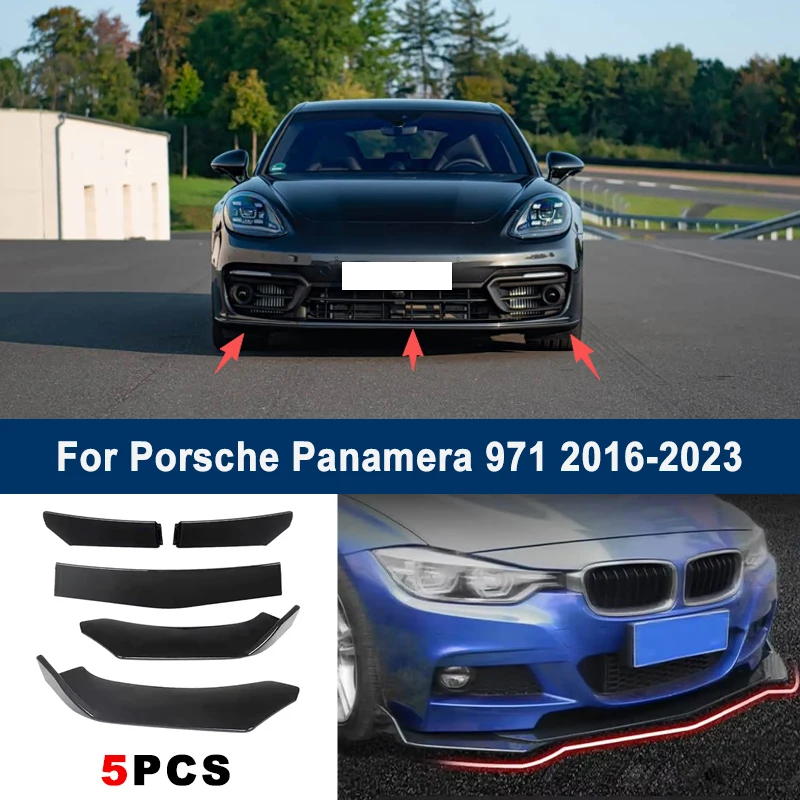 

Adjustable 5Pcs Sectional Front Spoiler Lip For Porsche Panamera 971 2016-2023 Front Bumper Splitter Car Exterior Sport Body Kit